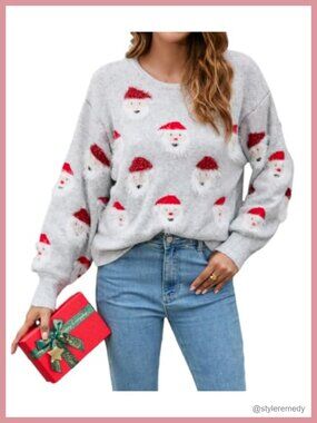 Womens Ugly Christmas Sweater Funny Knit Pullover Crew Neck Long Sleeve